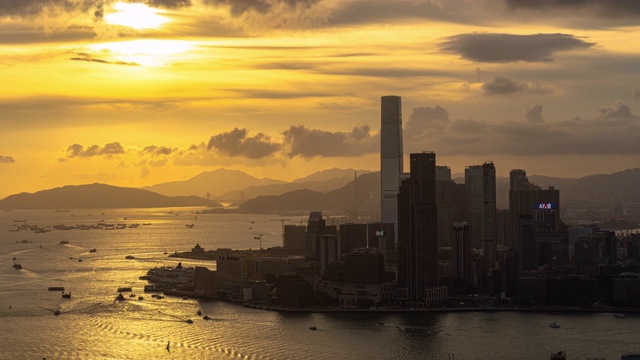 日落时分香港摩天大楼的时间流逝视频素材