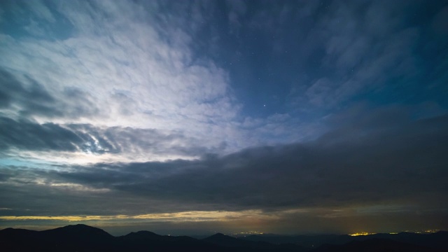 雨云在山的上空流动。时间流逝视频素材