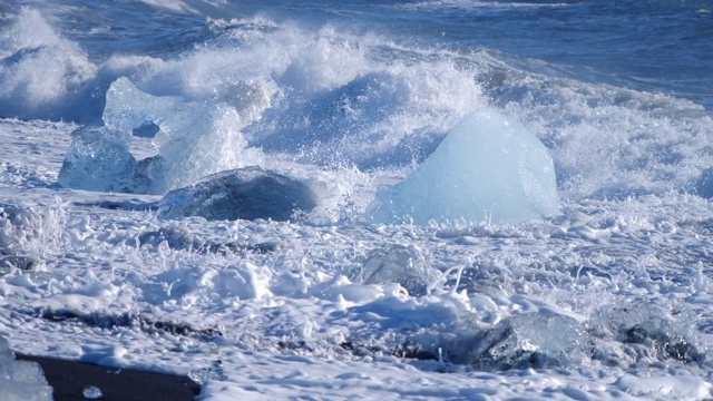 海浪冲刷着冰山。冰雪冬季景观全球变暖视频素材