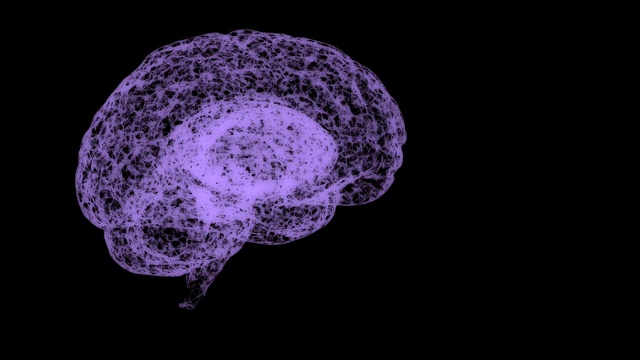 内心平和的概念。由抽象交织的网络构成的大脑在空间中旋转，每转一圈就变换颜色。视频素材