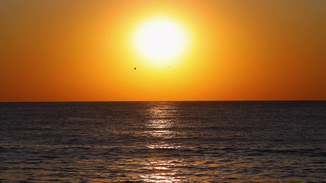 太阳从地平线升起。海面上戏剧性的日出视频素材