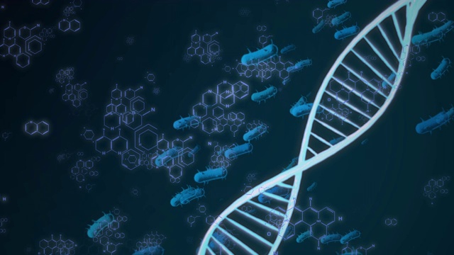 DNA双螺旋三维虚拟现实科学显微镜下监控动画背景视频素材