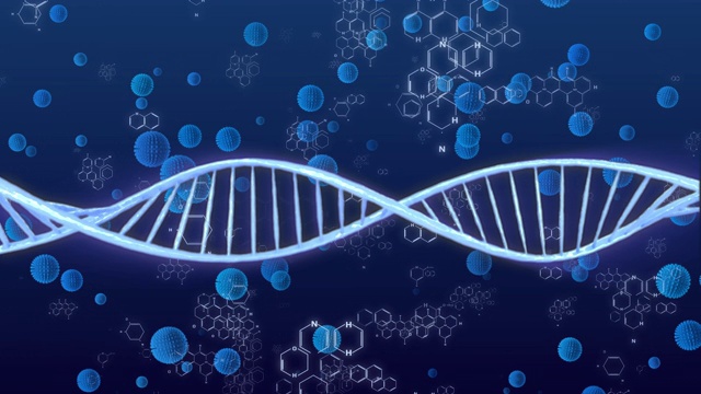 DNA双螺旋三维虚拟现实科学显微镜下监控动画背景视频素材