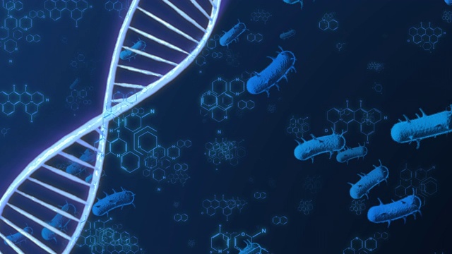 DNA双螺旋三维虚拟现实科学显微镜下监控动画背景视频素材