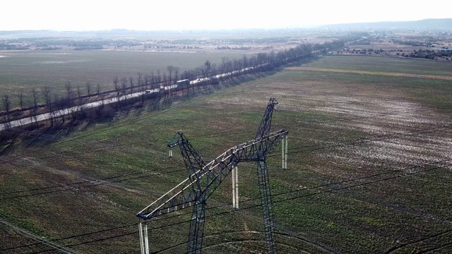 电力线路电力电缆航空视频素材