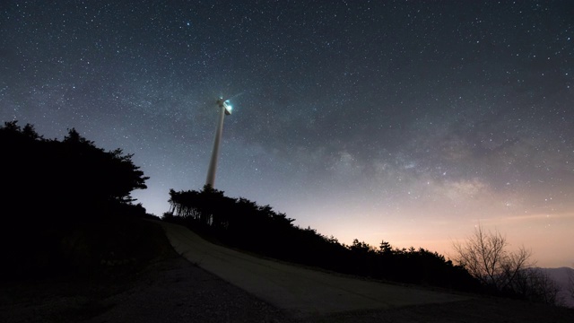 韩国庆尚北道风力发电中心的涡轮机夜空视频素材