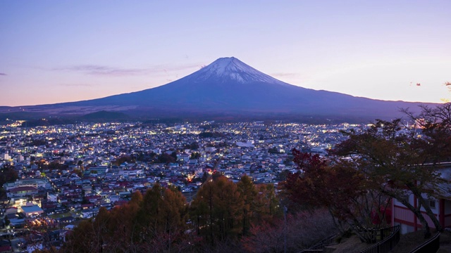 4k时间流逝:日本川口千子湖富士山的日落视频素材