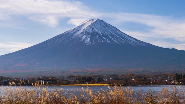 4k时间流逝日本川口千子湖富士山的日出视频素材