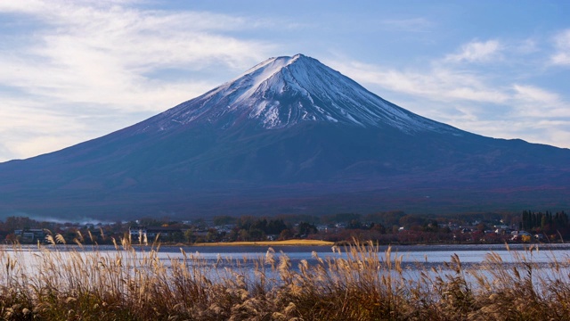 4k时间流逝日本川口千子湖富士山的日出视频素材