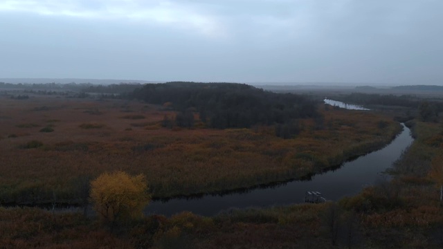 飞越秋景。河流和沼泽。乌克兰视频素材