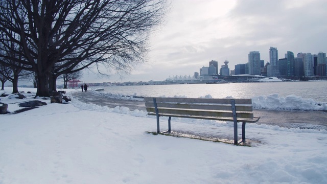 暴风雪后的城市公园长椅视频素材