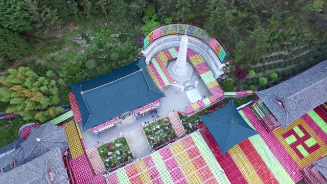 鸟瞰图莲花灯节Samgwangsa佛教寺庙，釜山，韩国，亚洲视频素材