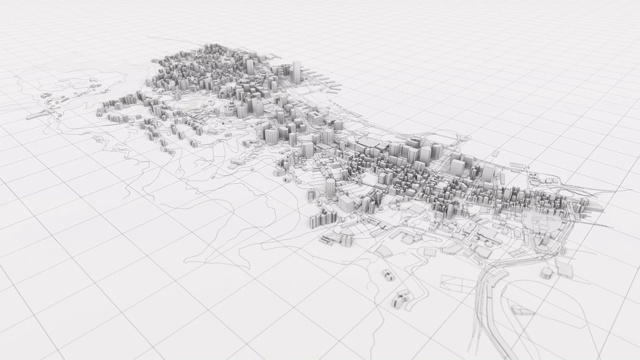 在虚拟空间中构建一个带有建筑和道路的抽象的白色3D城市视频素材