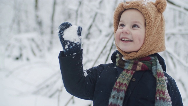 可爱的小孩在公园里享受冬天的雪视频素材