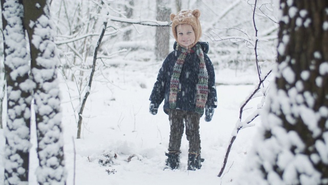 可爱的小孩在公园里享受冬天的雪视频素材