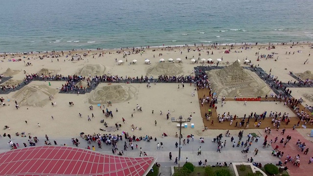 海云台海滩沙滩节鸟瞰图，釜山，韩国，亚洲。视频下载