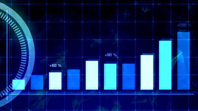 增长上升的财务数字和图表显示增长利润图在蓝色调概念。视频素材