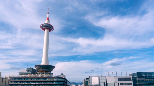 日本京都——约2019年7月:永恒的京都城市景观和火车站前的京都塔。这座塔是著名的地标视频素材