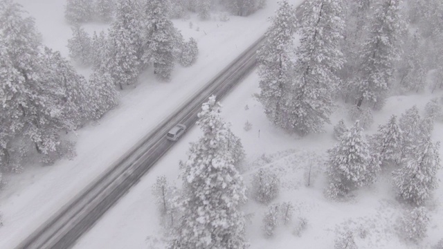 在穿越华盛顿的公路旅行中，游客遭遇了一场强烈的暴风雪视频素材