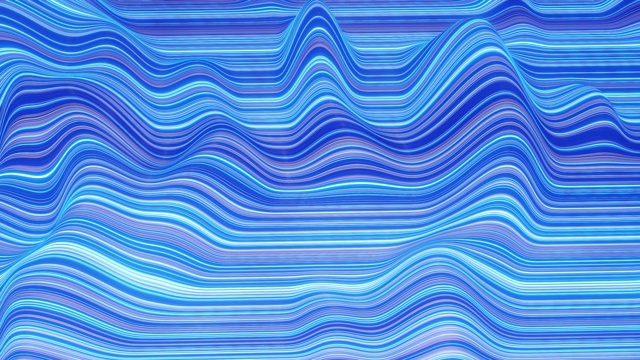 美丽的抽象背景上的波浪表面，颜色梯度，挤压线条作为条纹织物表面褶皱或波浪上的液体。4 k循环。线发光。蓝色4视频素材