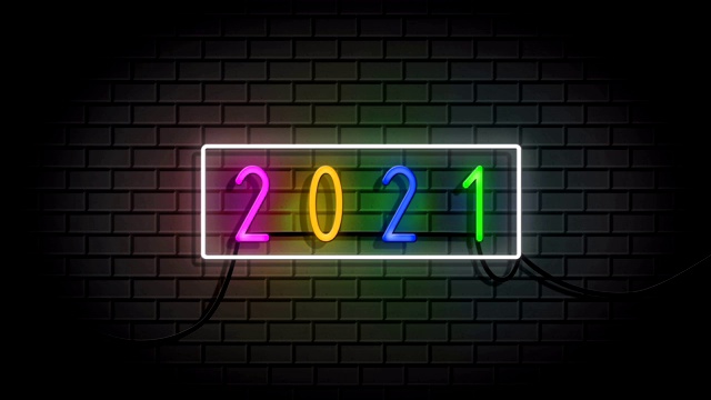 砖墙上的2021年新年霓虹灯视频素材