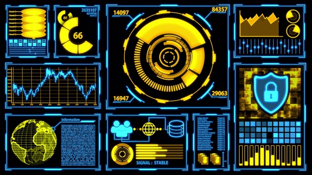 数据传输和数字转换屏幕与细节在黄蓝色主题视频下载