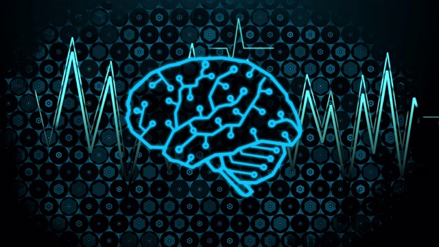 随机数字与数字波抽象背景融合成数字大脑视频下载