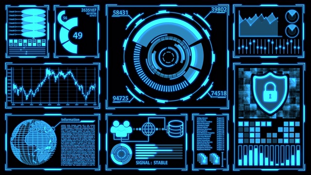 数据传输和数字转换屏幕与细节在蓝色主题视频素材