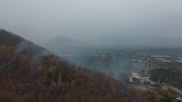 鸟瞰山坡上的森林火灾视频素材