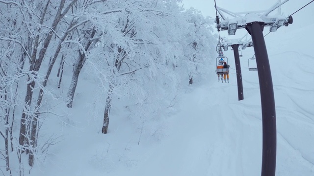 雾凇和滑雪缆车视频素材