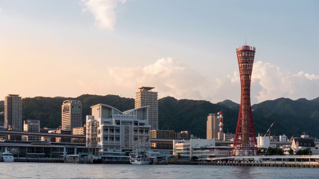 延时:神户港塔与神户市景在日本关西兵库县日落视频素材