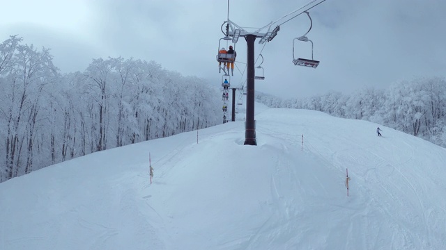 雾凇和滑雪缆车视频素材