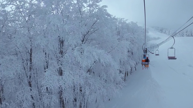 雾凇和滑雪缆车视频素材