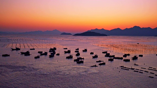 日落海景在霞浦中国，全景视频下载