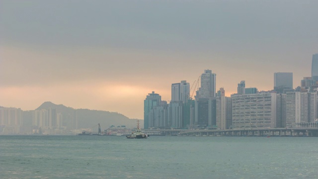 香港时光流逝4K，香港维多利亚湾城市天际线时光流逝视频素材