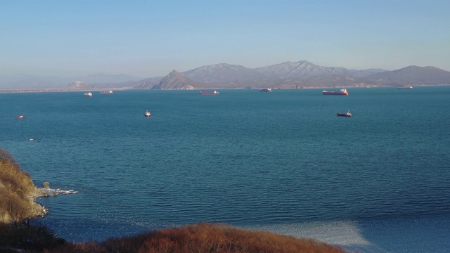 海景鸟瞰图。俄罗斯纳霍德卡视频素材