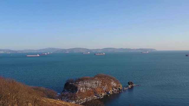 海景鸟瞰图。俄罗斯纳霍德卡视频素材