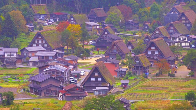 日本岐阜白川村秋日季节。白川宫是联合国教科文组织世界遗产和国家地标视频素材