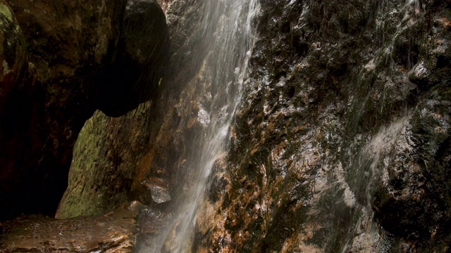 在澳大利亚热带雨林的徒步旅行路线上瀑布的缩小镜头视频素材