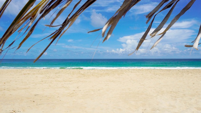 普吉岛海滩海，海滩海在夏天的阳光。在泰国普吉岛卡伦海滩，4K超高清视频剪辑。视频素材