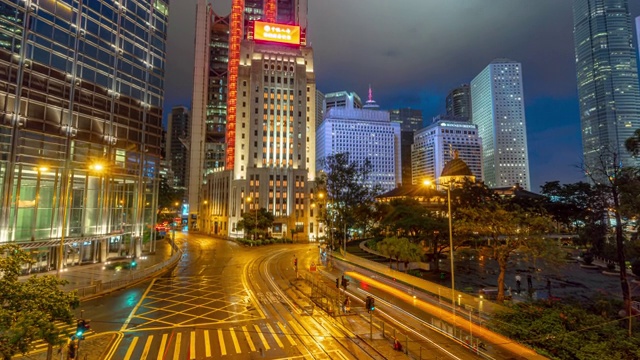 日落时分的香港城景，中央车站视频素材