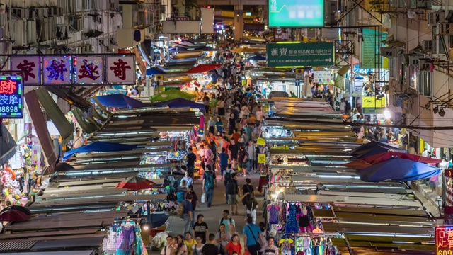 时间推移俯视图场景的传统夜市孟角地区，香港视频素材