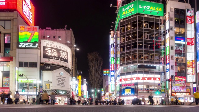 时光流逝:东京新宿歌舞伎町挤满了行人和游客视频素材