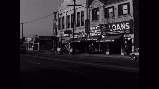 1960年代-在城市的街道上的商店，洛杉矶，加利福尼亚，美国视频素材