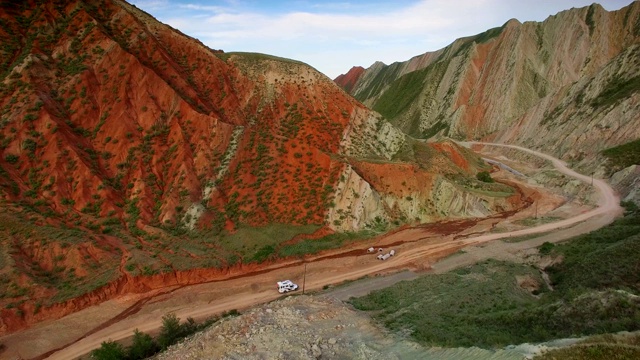 中国新疆天山丹霞地貌鸟瞰图。视频素材