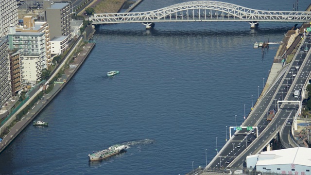 东京天空树附近河流的时间流逝视频下载