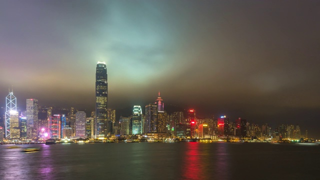 香港时间流逝4K，城市天际线日日夜夜在香港维多利亚湾流逝视频素材