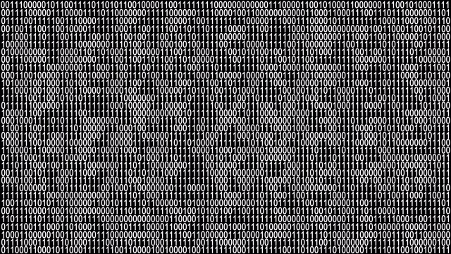 4K二进制代码背景数字在屏幕上移动。未来、计算机和抽象背景概念。数字0 1随机变化。视频素材