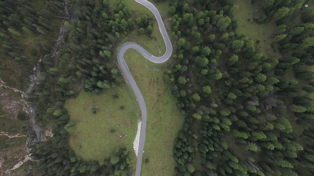 空中俯瞰森林里的山路视频素材