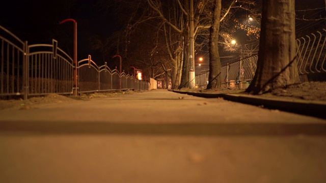 秋天夜晚，辛菲罗波尔空荡荡的街道上挂满了路灯。视频素材